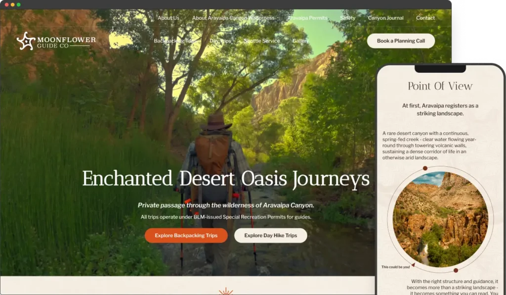 Moonflower Guide Co website design hero section