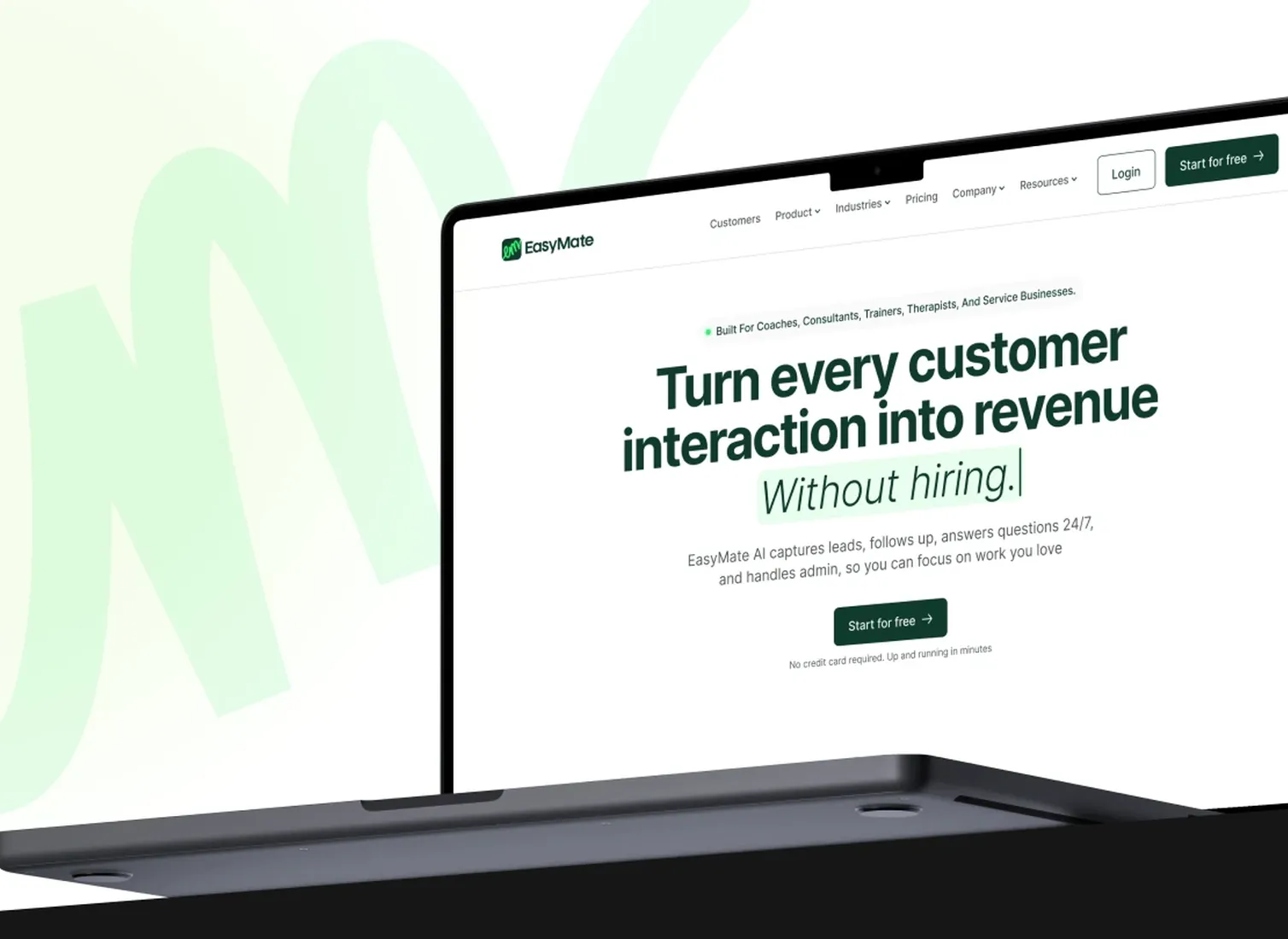EasyMate AI — SaaS website design for coaches and consultants shown on a laptop